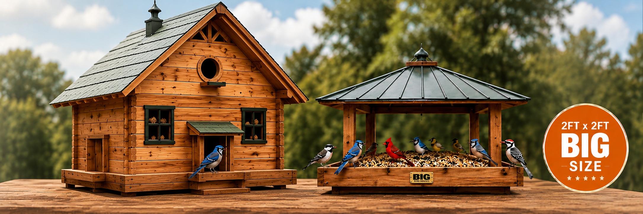 Oversized bird house and bird feeder